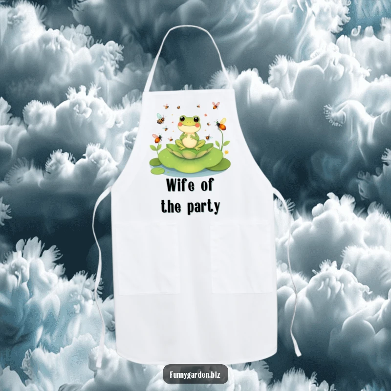 Funny Frog Conductor Apron: Cheerful frog character conducting a symphony of buzzing insects, humorous and practical.