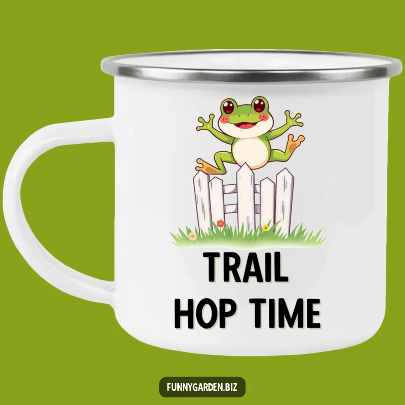 Funny Frog Camping Mug - Kawaii Leap, Garden Fence Outdoor Gift