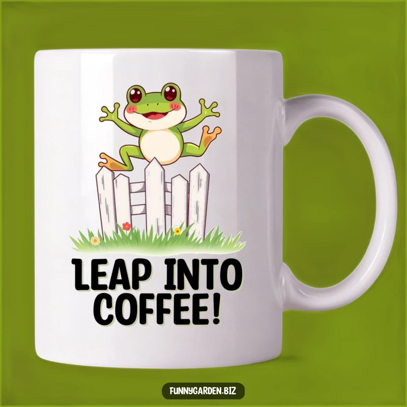 Funny Frog Leap Mug - Kawaii Garden Fence, Joyful Jump Gift