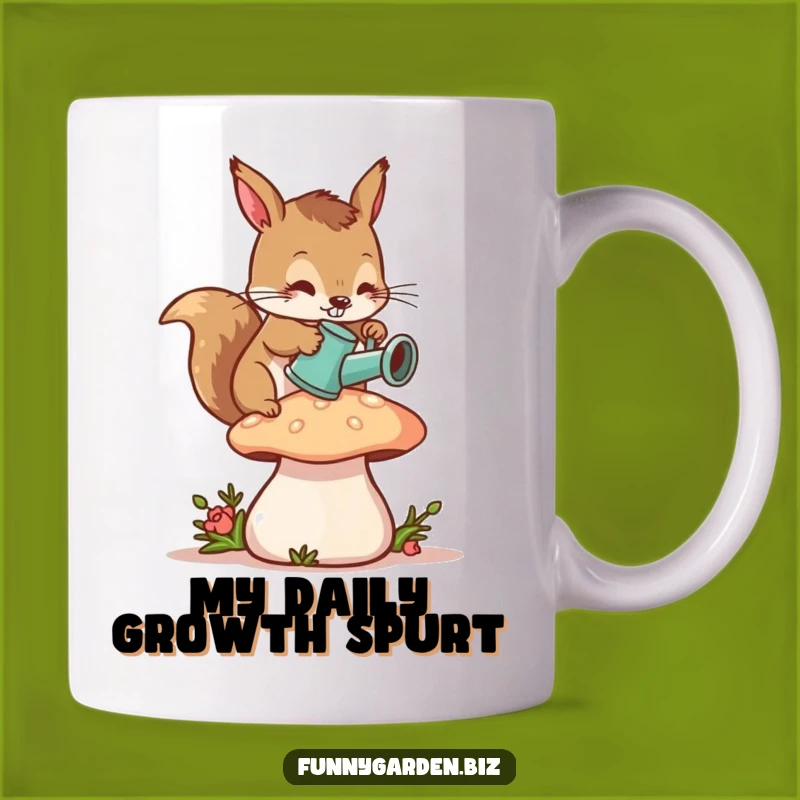 Funny Squirrel Gardener Mug: Tiny Watering Can on Mushroom, Perfect Funny Gift