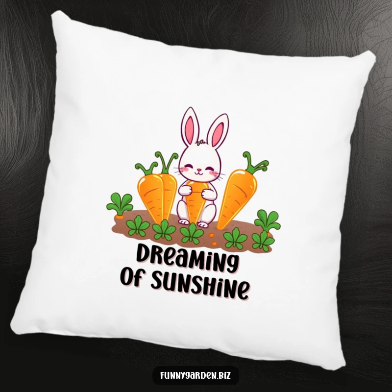 Funny Rabbit Gardener Pillow: Adorable rabbit character tending to oversized, glowing carrots, a soft and humorous decorative item.