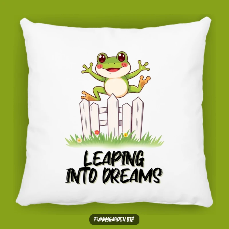Funny Frog Pillow - Kawaii Leap, Garden Fence Comfort Gift