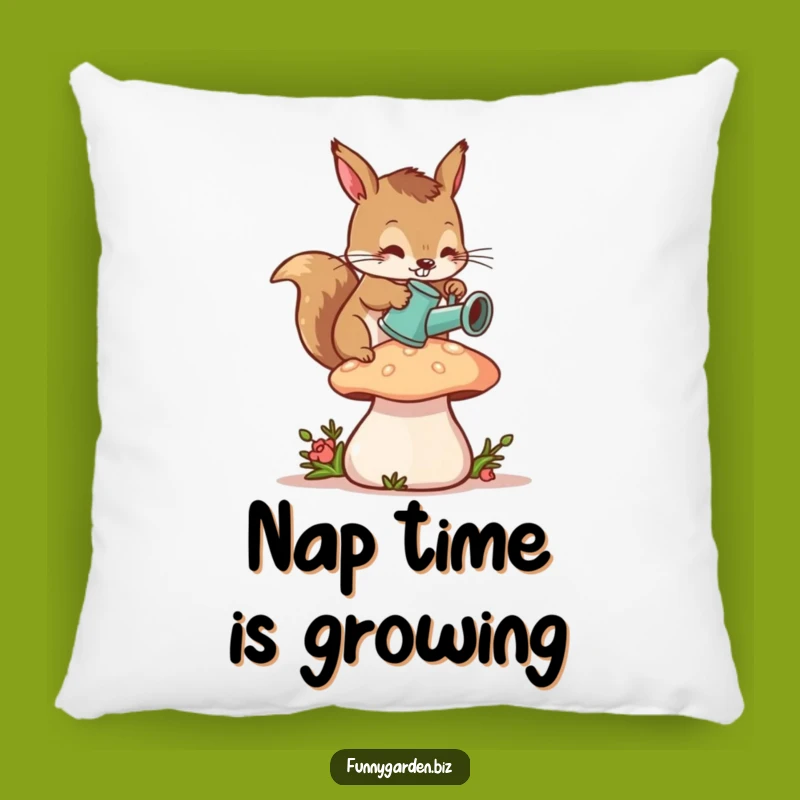 Funny Squirrel Gardener Pillow: Cozy Mushroom Comfort, Perfect Funny Gift