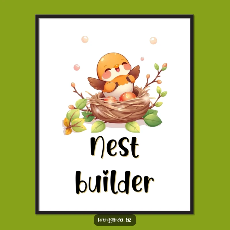 Funny Robin Digital Art - Joyful Nest, Iridescent Print