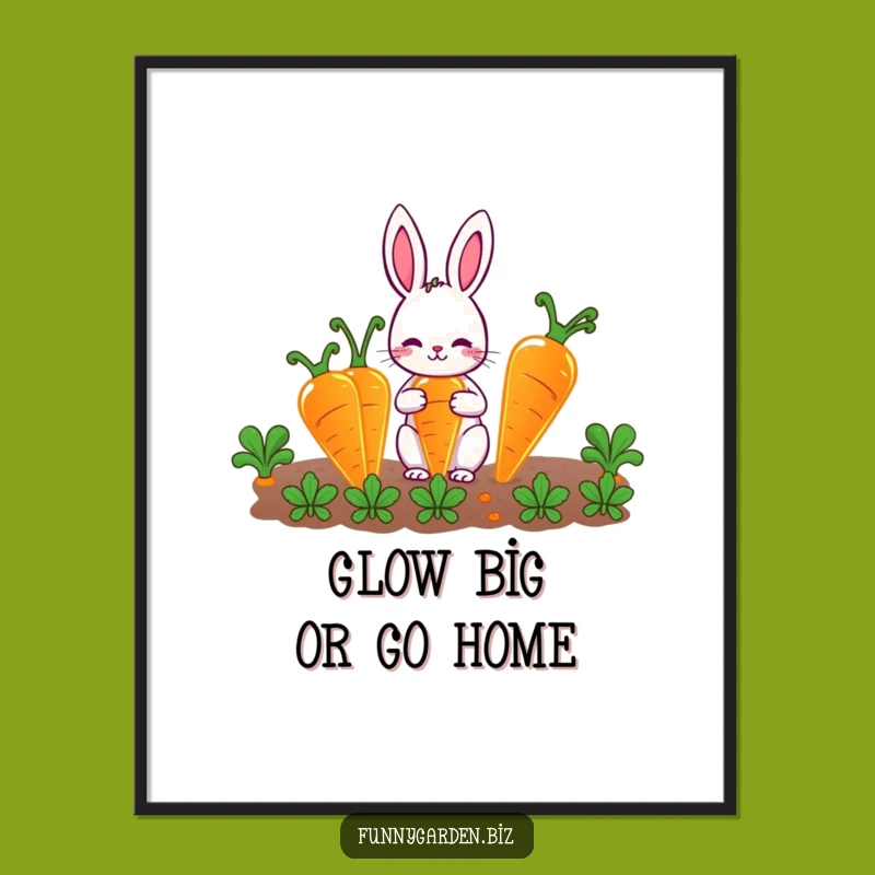 Funny Rabbit Gardener Digital Art: Cute Glowing Carrots, Perfect Funny Gift for Walls