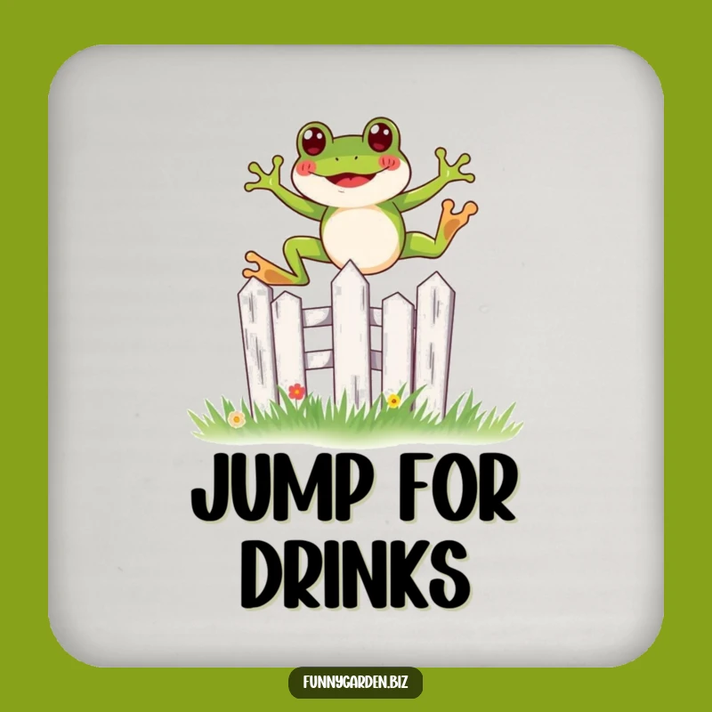 Funny Frog Drink Coaster - Kawaii Leap, Garden Fence Decor