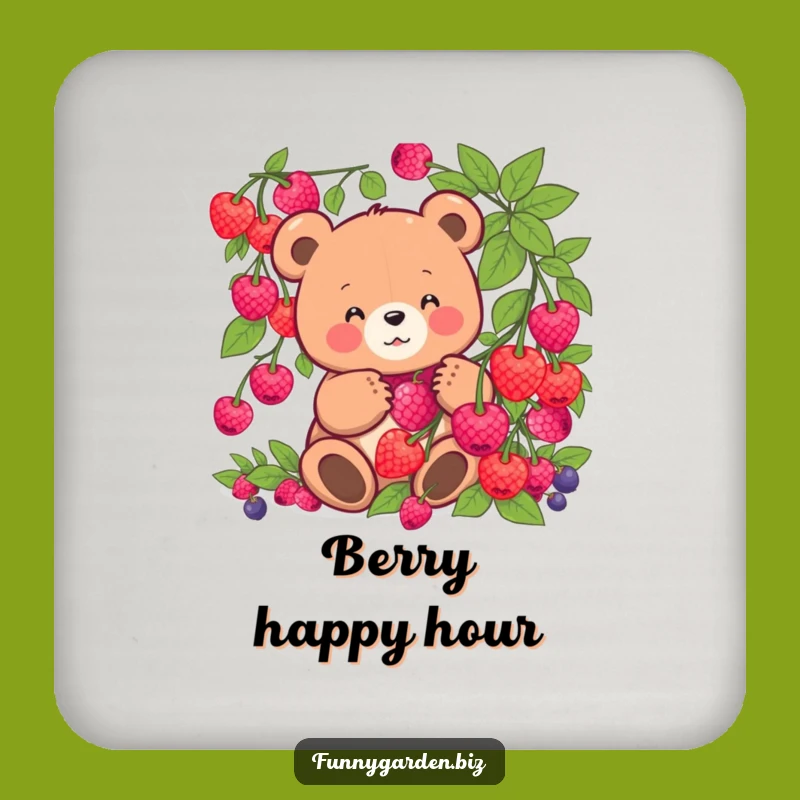 Funny Kawaii Bear Berry Coaster Set: Protect Furniture with Humor