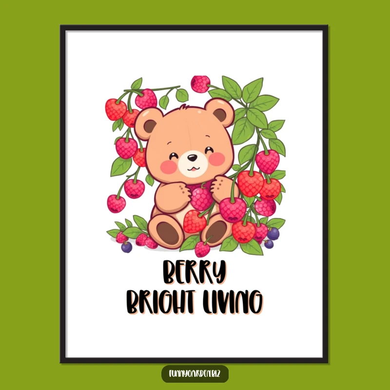Funny Kawaii Bear Berry Art Poster: Whimsical Decor & Hilarious Gift Idea