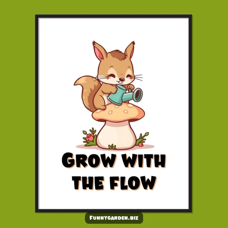 Funny Squirrel Gardener Poster: Tiny Watering Art, Perfect Funny Gift