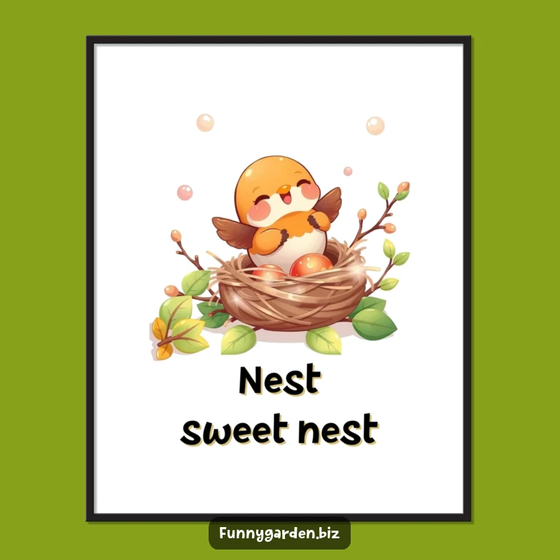 Funny Robin Poster - Joyful Nest Art, Iridescent Twigs Decor