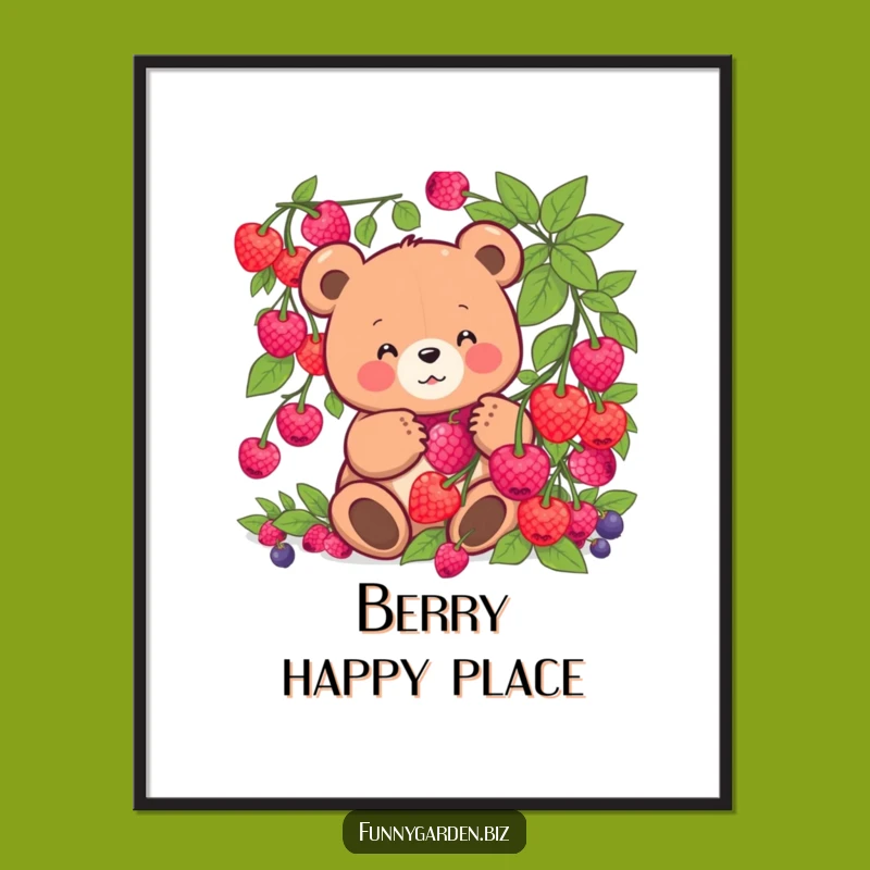 Free Printable Wall Art: Funny Kawaii Bear Berry Harvest, Downloadable Digital Art