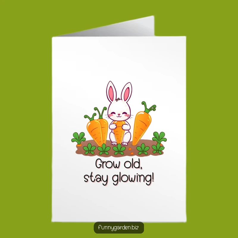 Free Printable Birthday Card: Funny Rabbit & Glowing Carrots - DIY Downloadable Gift