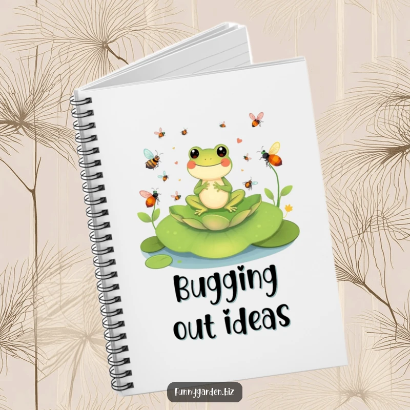 Funny Frog Conductor Notebook: Cheerful frog character conducting insects on a lily pad, humorous and inspiring journal.