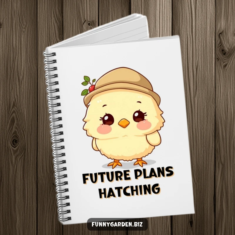 Funny Chick Gardener Notebook: Fluffy chick character wearing a gardening hat and smiling sweetly, humorous and inspiring journal.