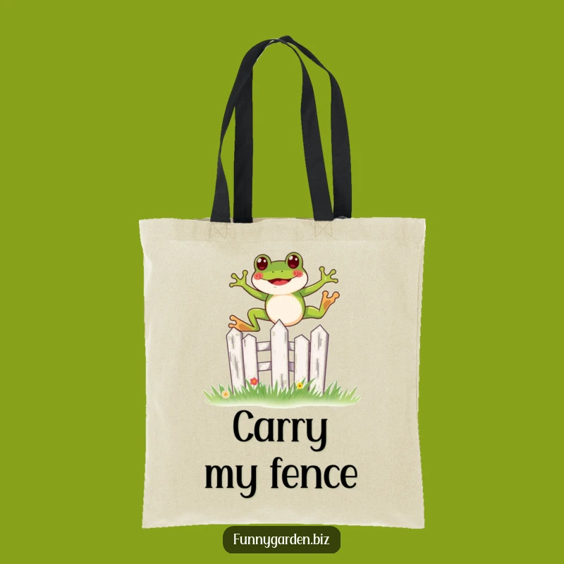 Funny Frog Tote Bag - Kawaii Leap, Garden Fence Gift