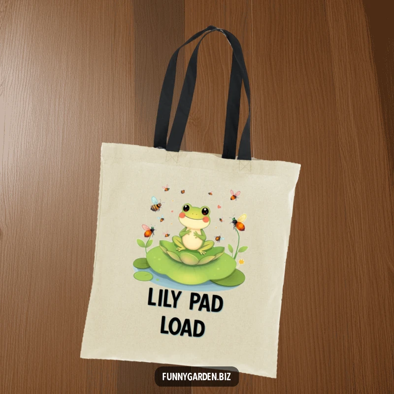 Funny Frog Conductor Tote Bag: Cheerful frog character conducting a symphony of buzzing insects, humorous and practical.